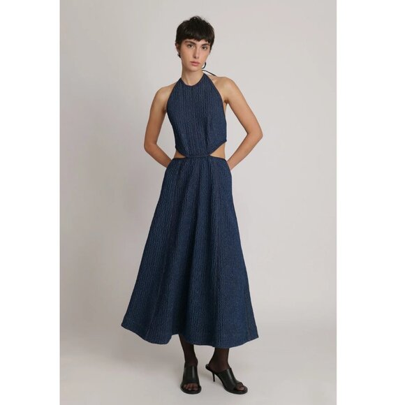 Sabina Musayev Eti Midi Maxi Dress Cut Out Halter Denim Summer Sundress Tie Back - Picture 4 of 15